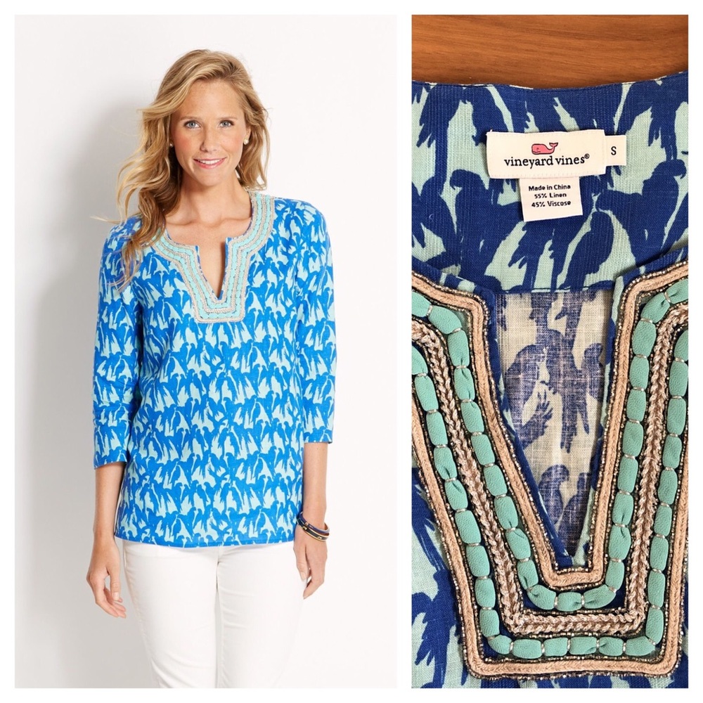 Vineyard Vines Parrot Print Tunic Top Size S